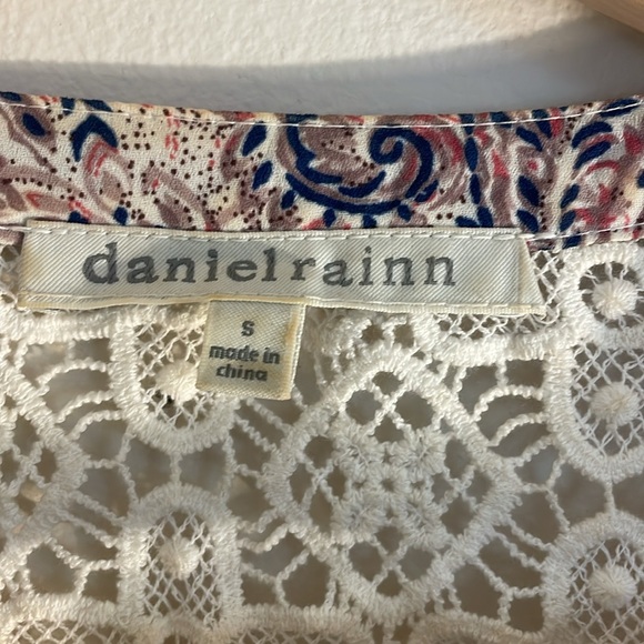 Daniel Rainn size small pink, blue white long sleeve blouse with crochet yoke - Picture 5 of 7